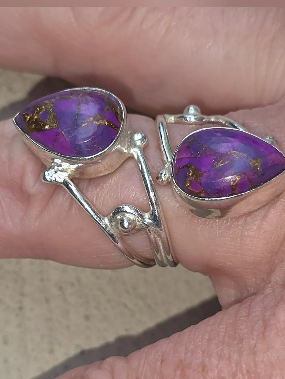 Purple Copper Turquoise Double-Stone Ring In 925 Sterling Silver (7)
